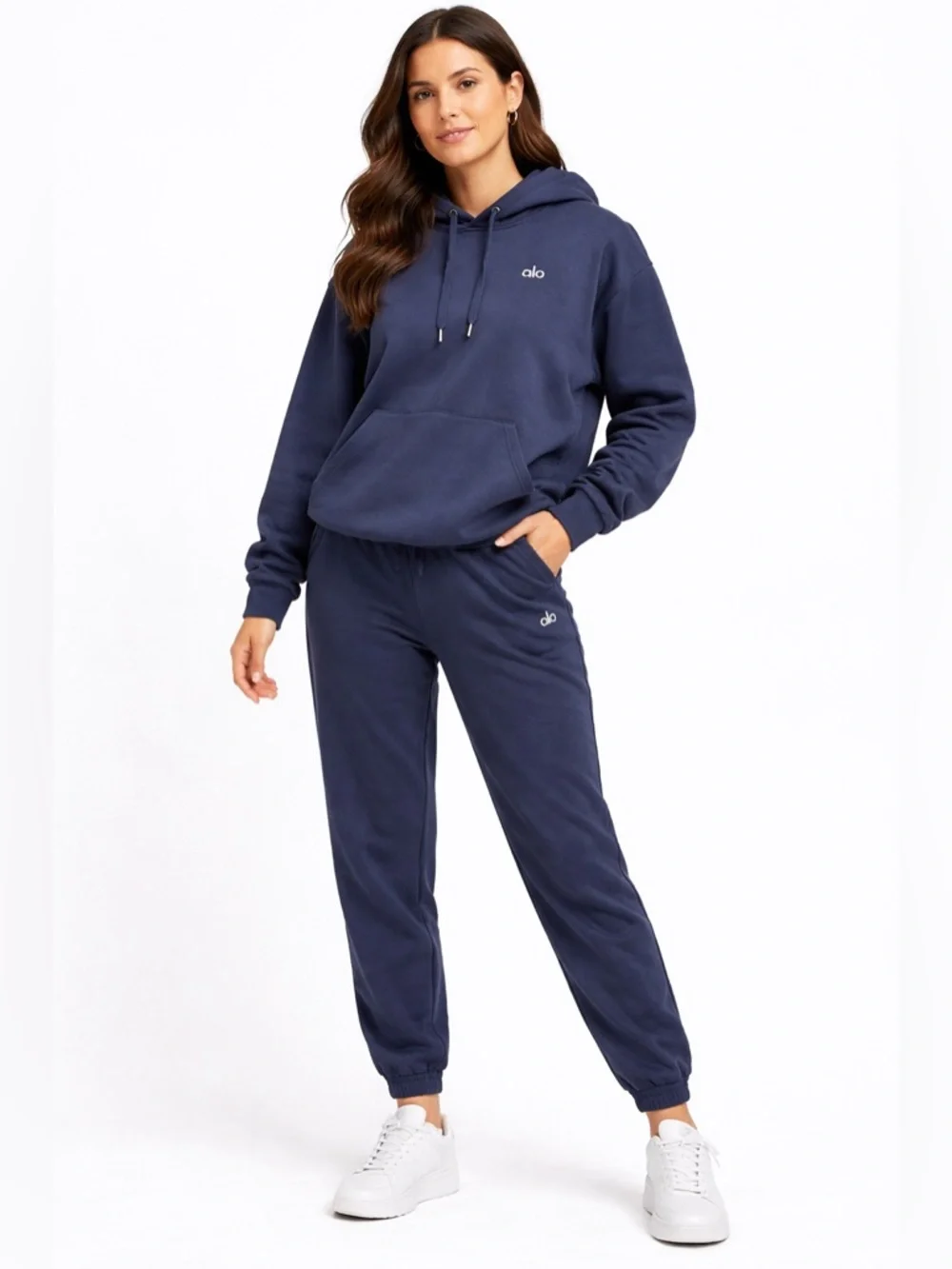 ALO Yoga Navy Relaxed Track Joggers and Hooded Sweatshirt Set